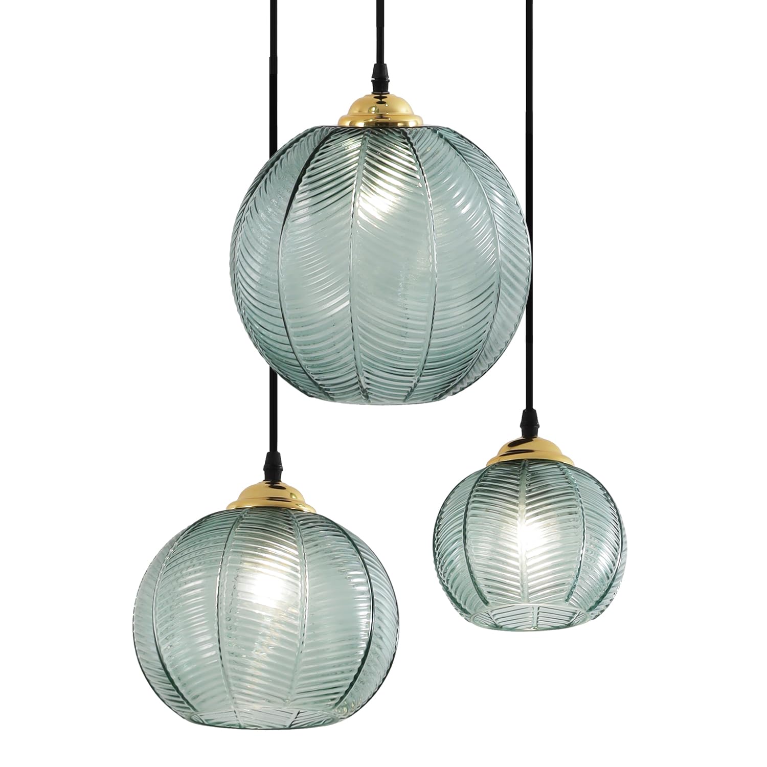 KCO Lighting Vintage Green Glass Chandelier 3 Light Pendant Light